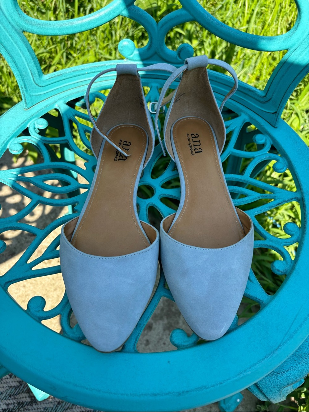 a.n.a Light Blue Pointed D'Orsay Flats with Ankle Strap